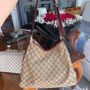 Gucci Canvas Brown/Burgundy Marrakech Shoulder Hobo